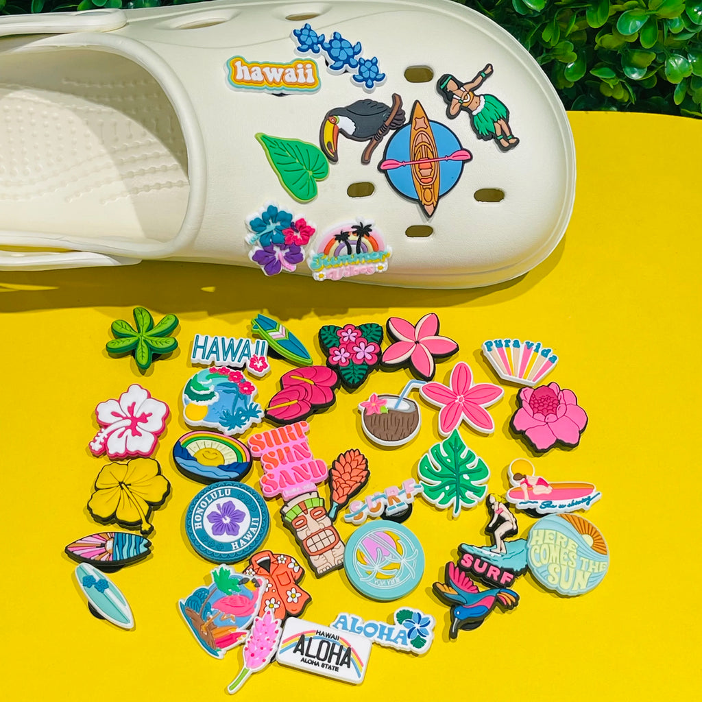 1pcs PVC Hawaii Summer Vibes Surf Sun Sand Aloha Coconut Turtle Shoe Charms Slippers Shoe Decoration Buckle Clog DIY Wristbands